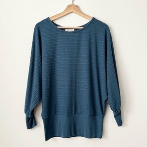 Saturday Sunday Anthropologie Women's Velvet Striped Top XS Teal Blue Oversized